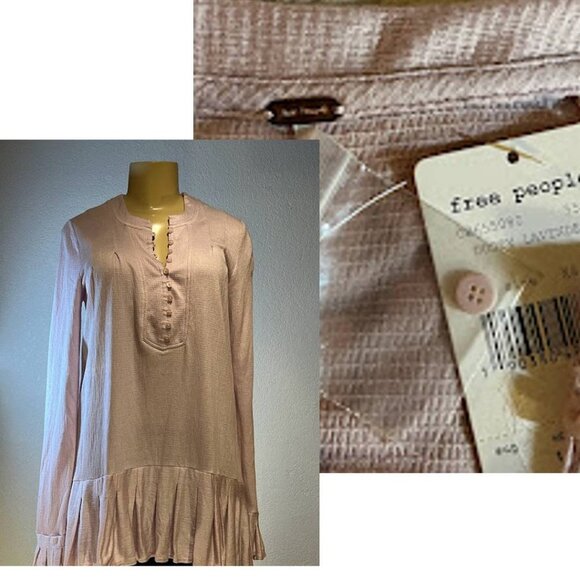 🎩🗝️ NWT 78 Free People Long Sleeved Dusty Lavender Shirt - XS - Boho Gypsy! - Picture 4 of 4